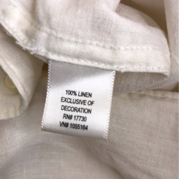 Breakwater Embroidered Linen Short Sleeve Button Front White Shirt Mens Medium - Picture 8 of 14